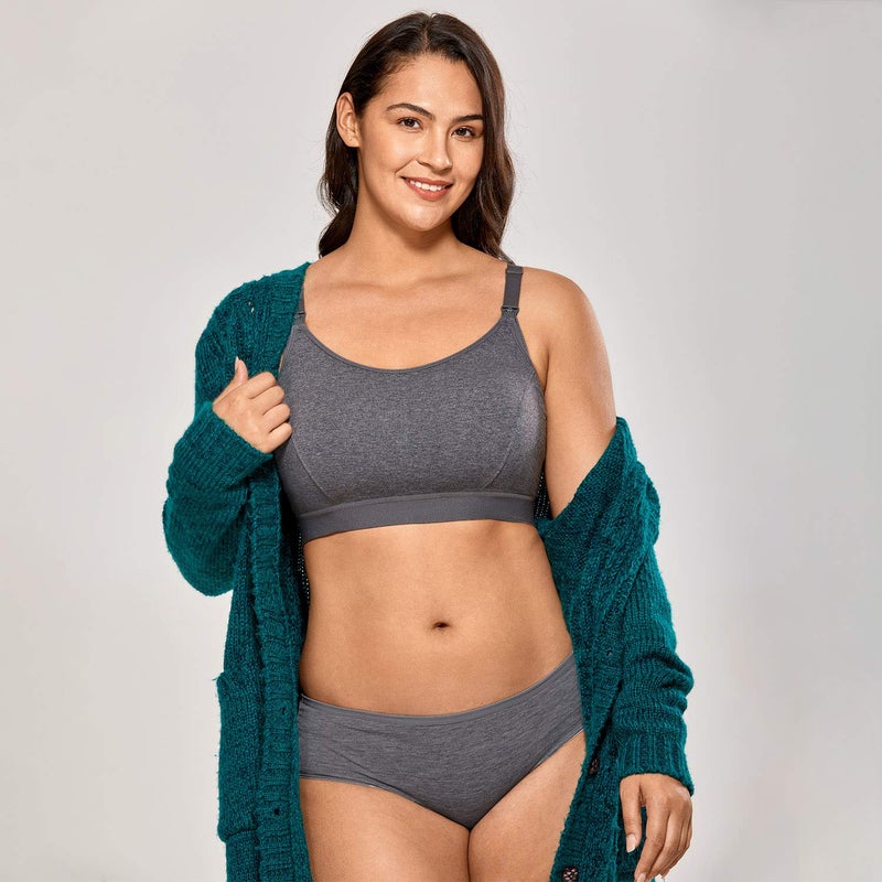 Gratlin Women's Plus Size Nursing Bra Sports Maternity Support Cotton Breastfeeding Bras Charcoal Heather 4X-Large - Image 4